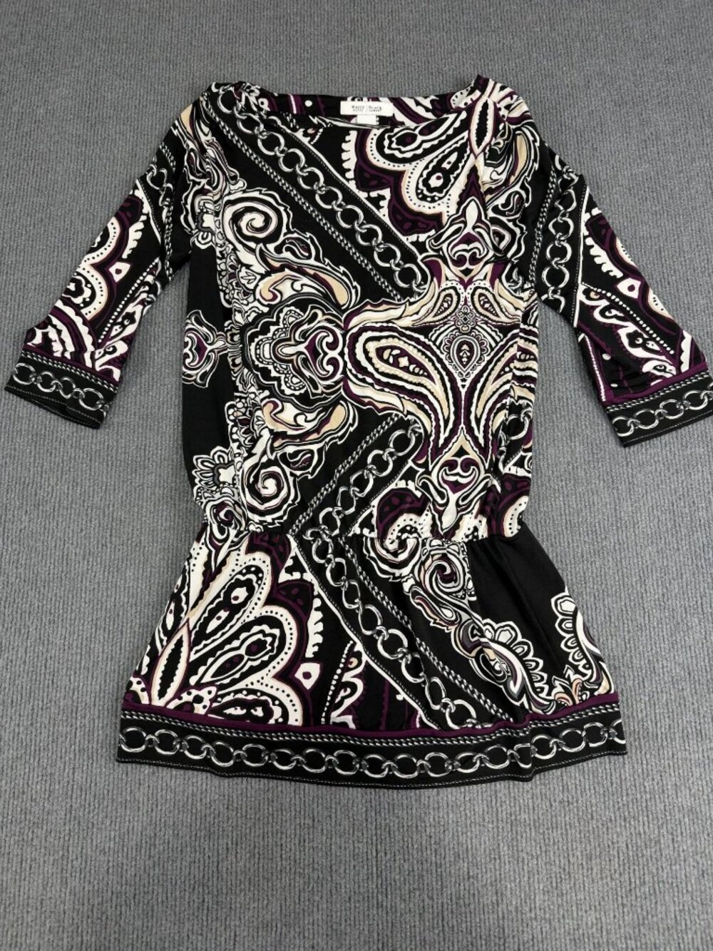 White House Black Market Womens Paisley Print Tunic Top 3/4 Sleeve XS